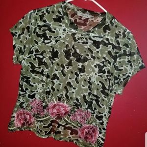 camo mesh crop top size L